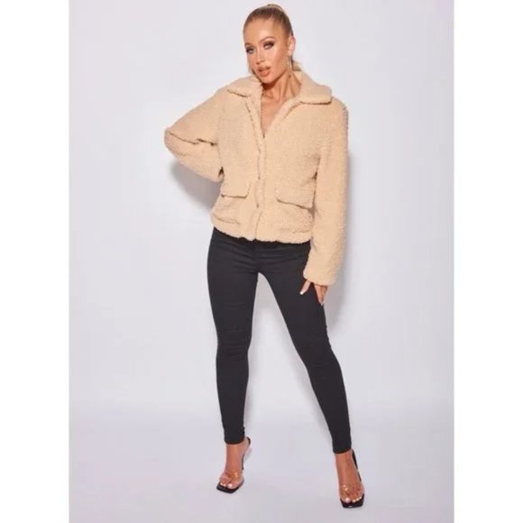 Camel Long Sleeve Collared Teddy Bear Fur Trucker Jacket - Picture 8 of 14